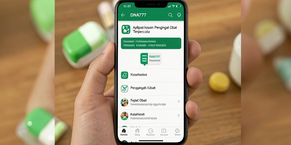 Tampilan antarmuka utama DNA777 untuk pengingat obat yang mudah digunakan.
