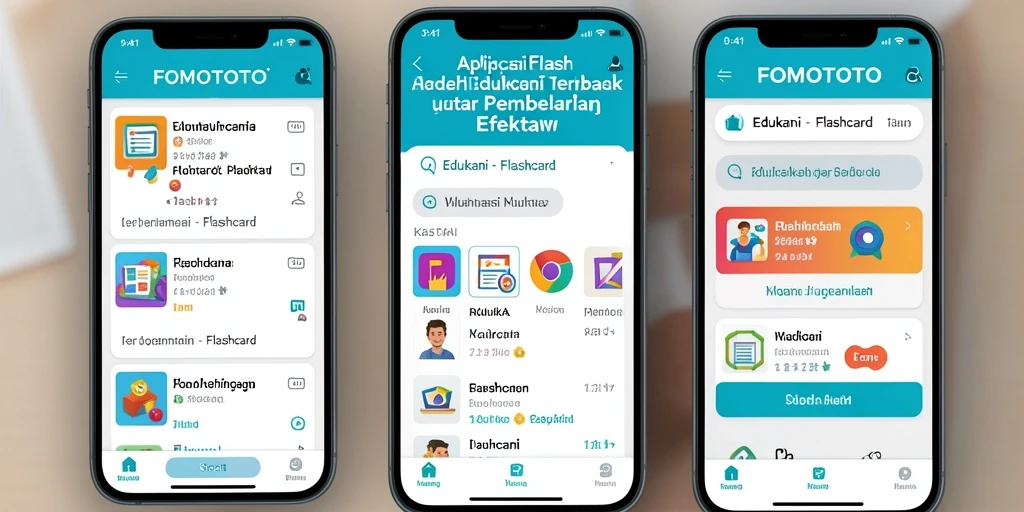 Tampilan antarmuka FOMOTOTO yang ramah pengguna untuk flashcard.