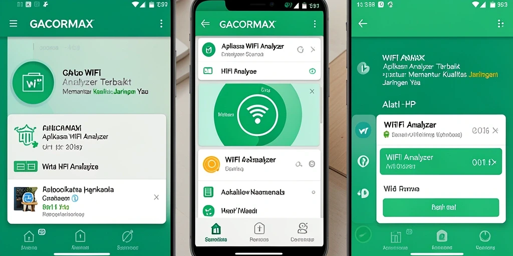 Tampilan antarmuka GACORMAX menunjukkan analisis jaringan WiFi secara real-time.