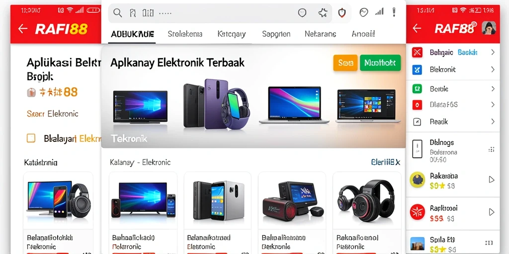 Tampilan antarmuka aplikasi RAFI88 untuk belanja elektronik.